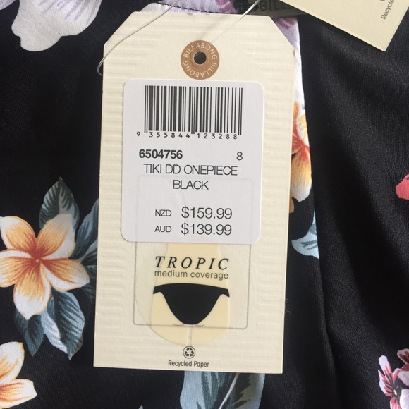BILLABONG one piece sz 8 swimmers NEW Tiki black floral  underwire adjustable - Picture 6 of 13